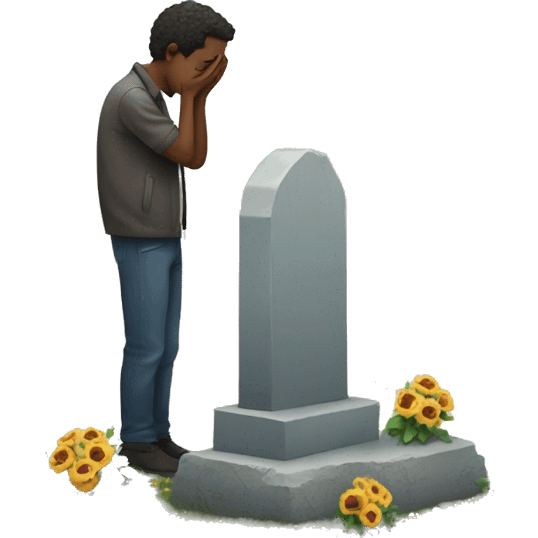 a man standing at the grave of his friend and thinking about a gift emoji