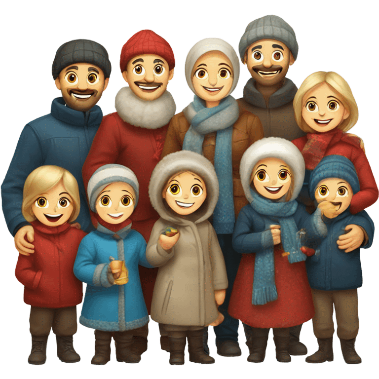 Happy Russian family celebrate new year  emoji