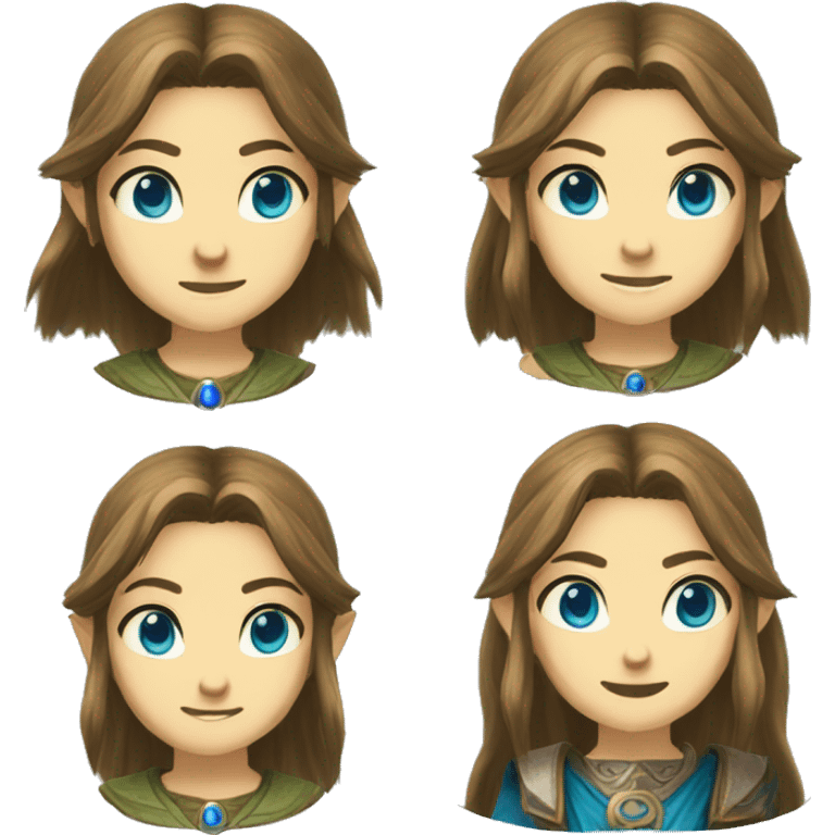 Zelda Twilight Princess, brown long hair, blue eyes, happy, emoji