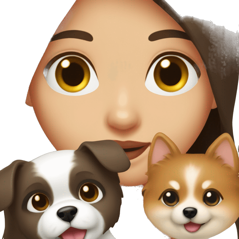 Brunette girl with Blue eyes holding a  pomeranian  emoji