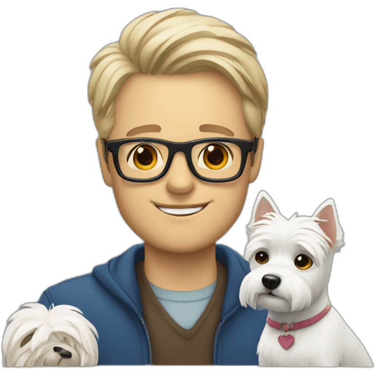 Man with glasses anda with westie dog girl emoji