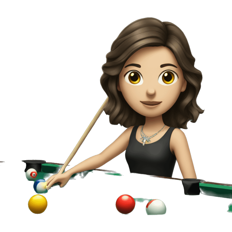 a brunette girl playing pool with a crown emoji