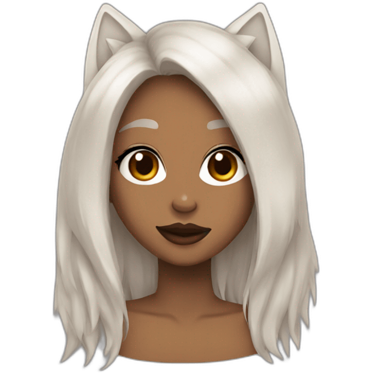  girl brown long hair lipstick wolf ears  emoji