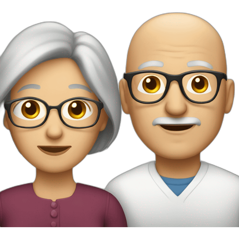 old couple woman with long brown hair and bald man with glasses emoji