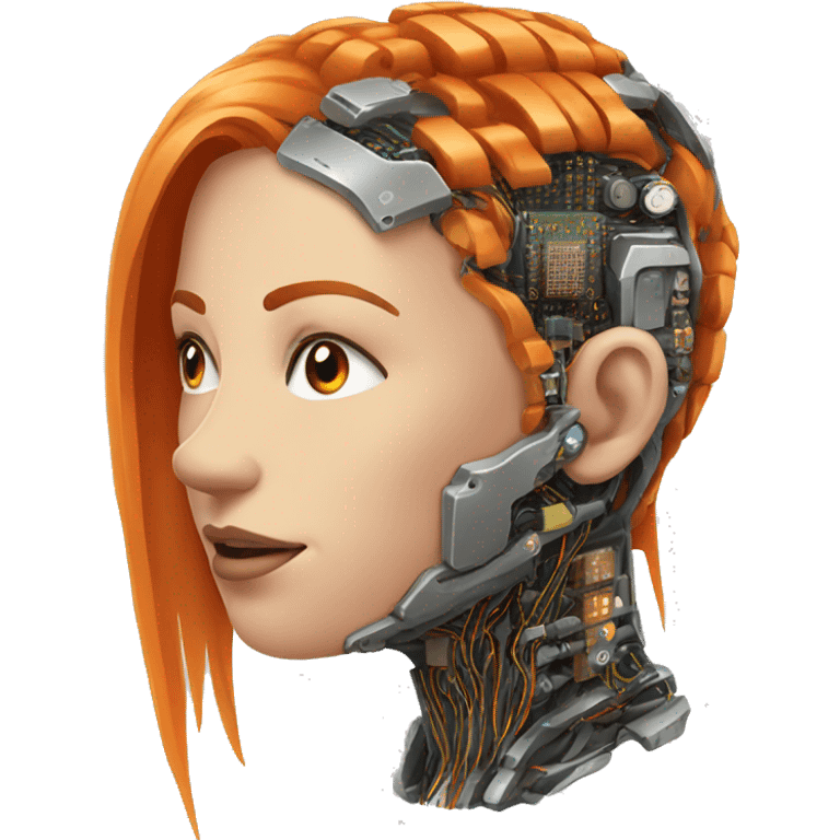 Head of female cyborg with orange hair and circuits emoji