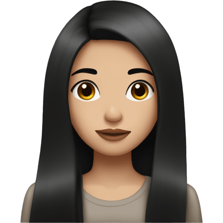 A Girl with long black straight hair, brown eyes, big lips ,long lashes,  emoji