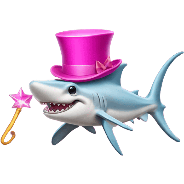 Hammerhead shark with a pink top hat and a magic wand  emoji