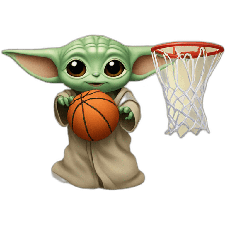 baby yoda throwing a basketball to a net emoji