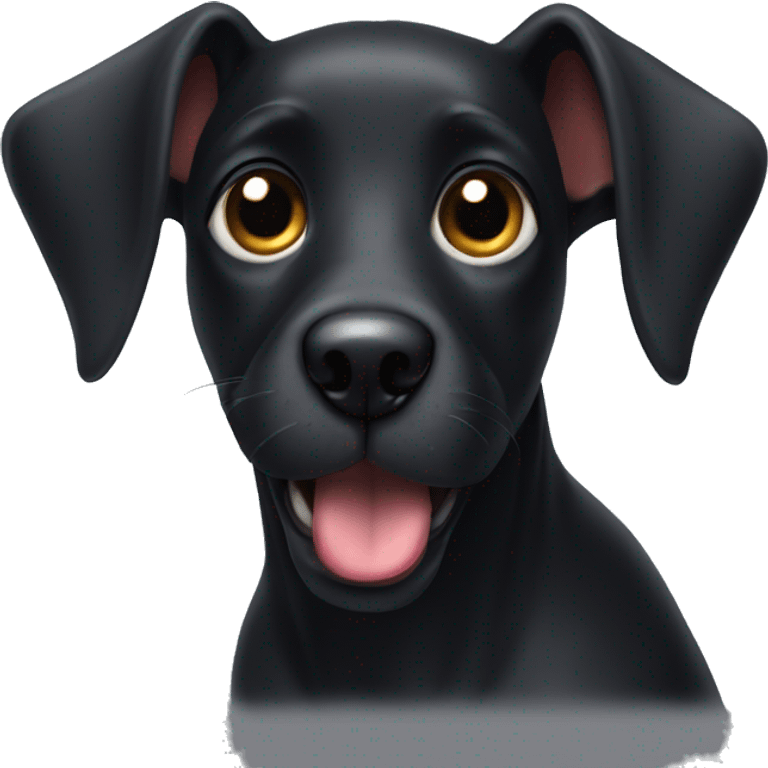 black dog with pointed ears tongue out emoji