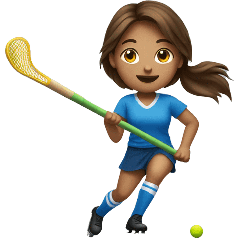 Brown hair girl playing field hockey emoji