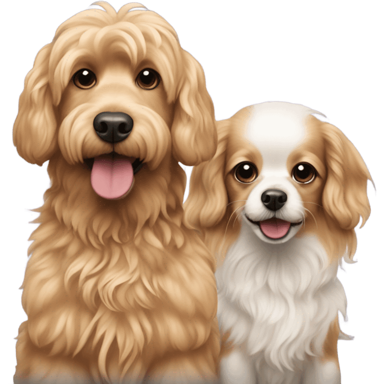 Two golden doodles and long haired chihuahua standing together emoji