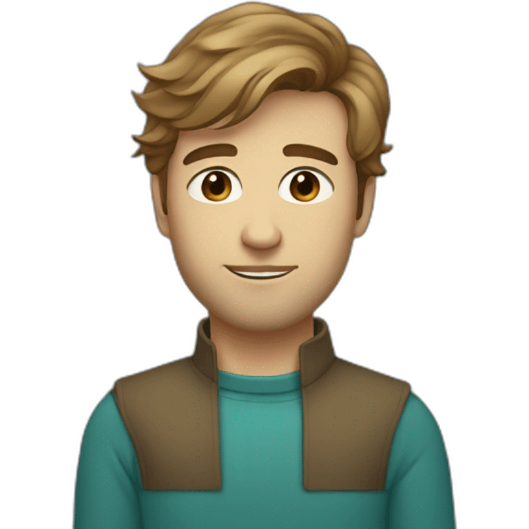 artist with thin light brown hair, aqua eyes, and a scruffy face wearing a turtleneck emoji