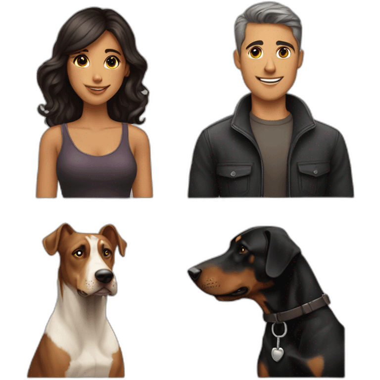 A handsome man with breed a beautiful girl playing with a boy Doberman dog emoji