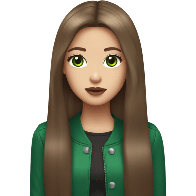 girl with long straight brown hair big green eyes full lips in blackpink outfit emoji