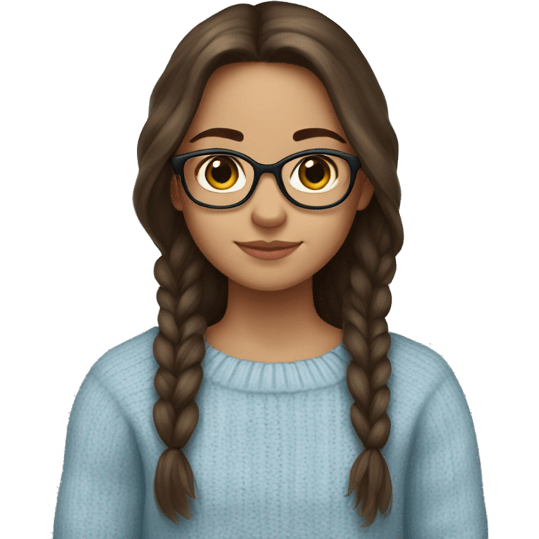 hispanic girl, long brown hair, brown eyes, full body, glasses, young, light blue winter sweater emoji