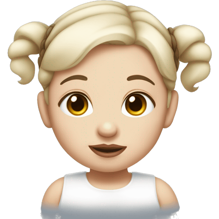 Brown-eyed, white baby with two dark pigtails and plump lips emoji