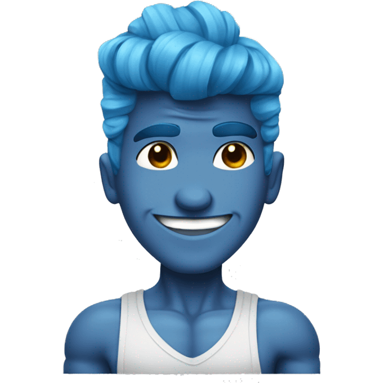 blue hair updo muscle man smiling with scars on eyes emoji