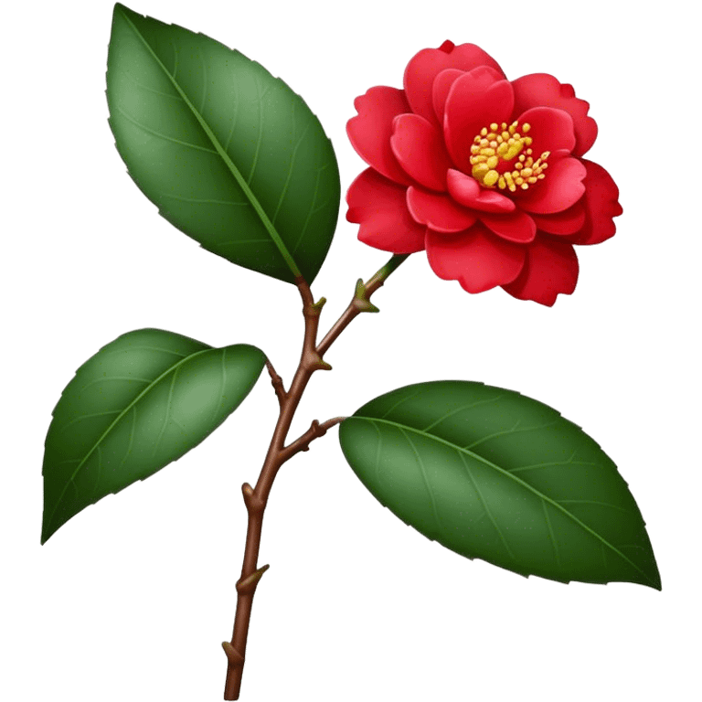 single red Camellia flower, stem emoji