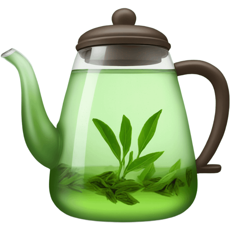 Glass tea kettle with green tea emoji