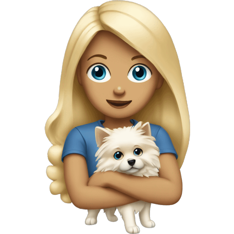 Blonde girl blue eyes holding spitz  emoji