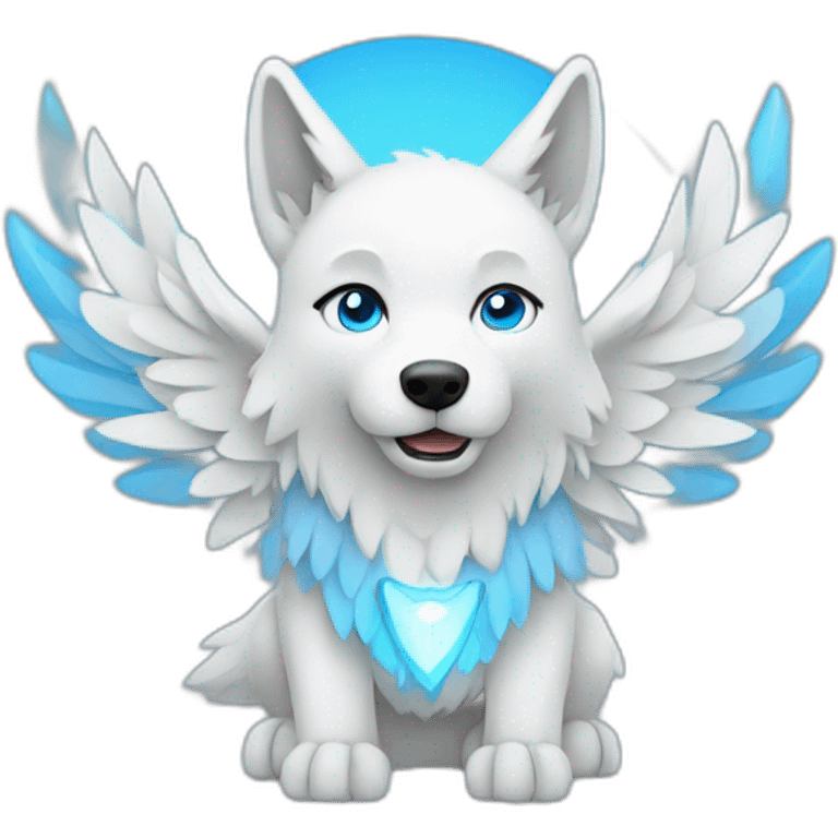 Whitelightblue wolf with wings and Hi Sign emoji