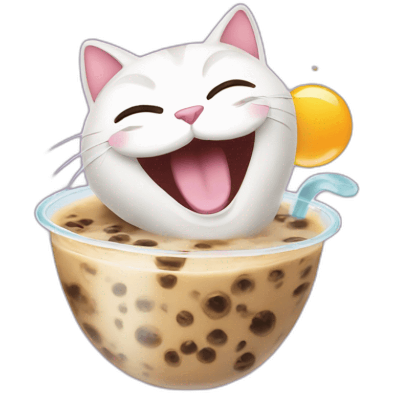 cat laughing bubble tea emoji