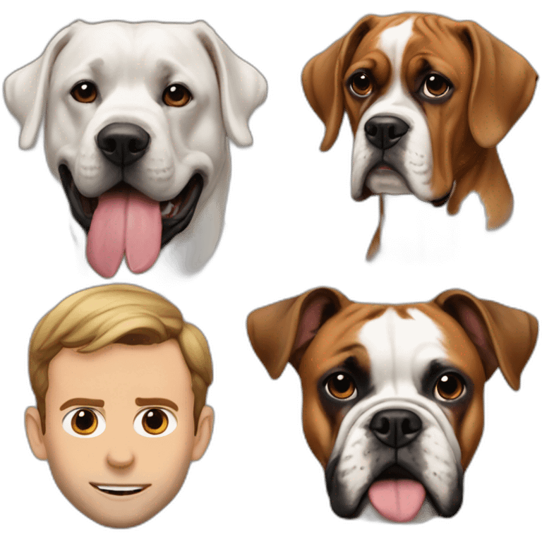 Macron with Brigitte and between them a boxer dog with tongue emoji