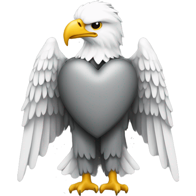 white headless eagle figure on grey background and heart emoji