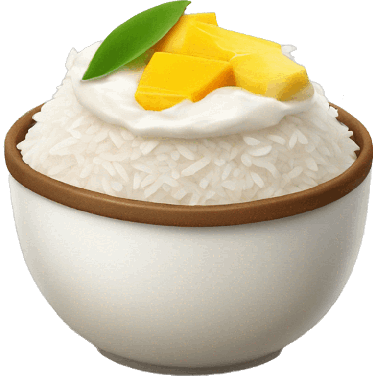 rice with milk cream on it and mango sliced aside emoji