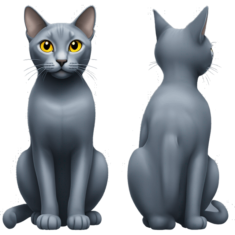 russian blue medium sized cat with yellow eyes standing on 4 feet emoji