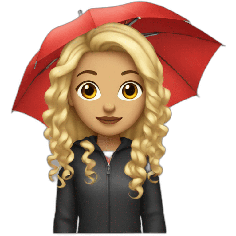 Girl, blonde hair, red tips hair, umbrella hair, light skin emoji