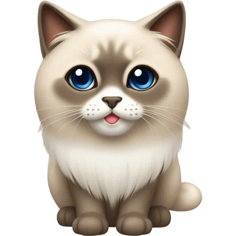 A fluffy Siamese cat with tassels on its ears and white paws, with a white spot on its lower lip emoji