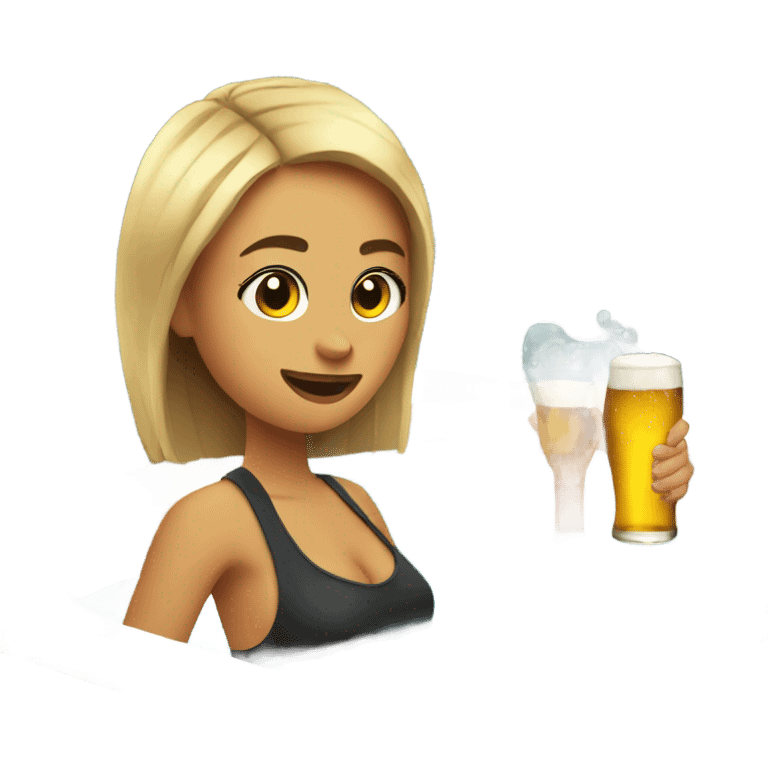 Girl in hot tub with beer emoji