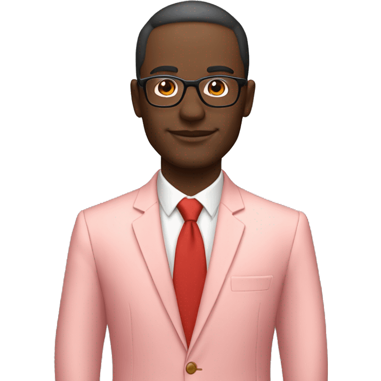 a male entrepreneur in a pastel red suit and glasses. The skin is white emoji