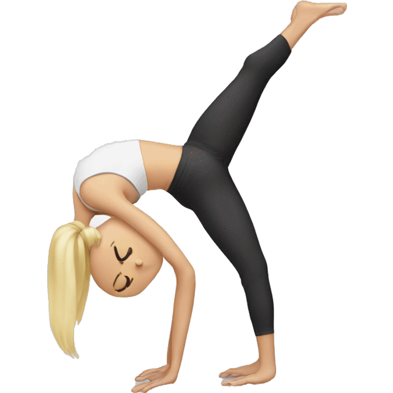 white blonde girl doing one handed handstand emoji