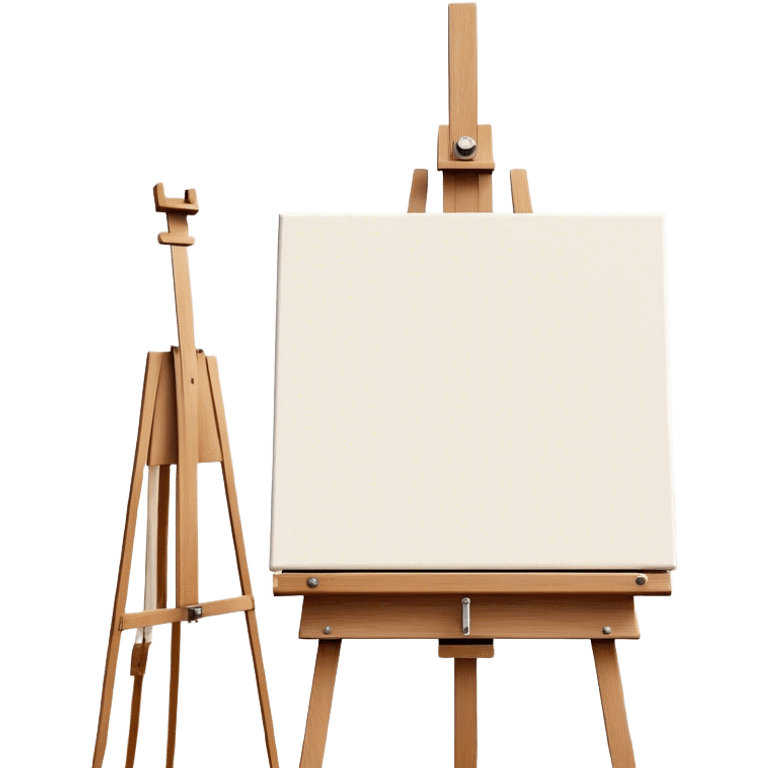 Cinematic Realistic image of a pristine canvas mounted on a sturdy wooden easel, with the canvas’ smooth surface and the easel’s detailed grain rendered in soft natural light, evoking a quiet moment of creative anticipation emoji