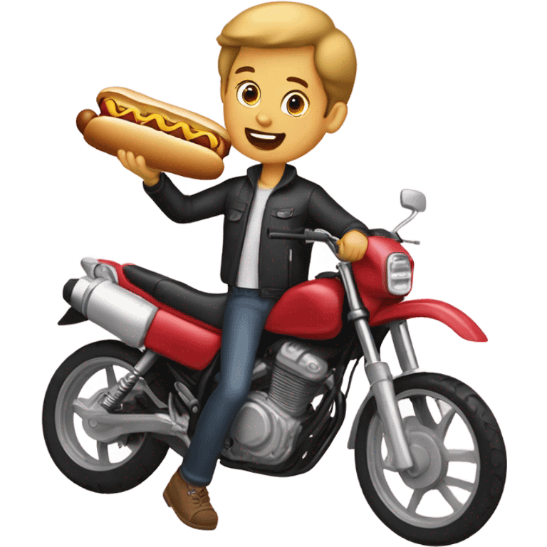 Boy with Yamaha holding a hot dog with two hands putting it in his mouth emoji