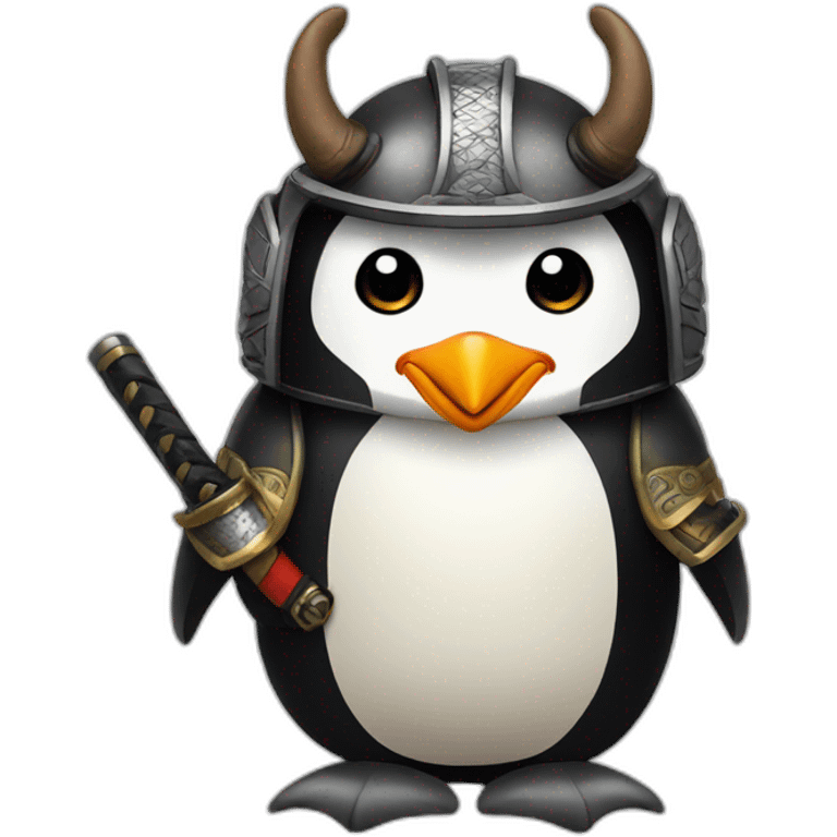 penguin with face wearing samurai helmet with big horns emoji