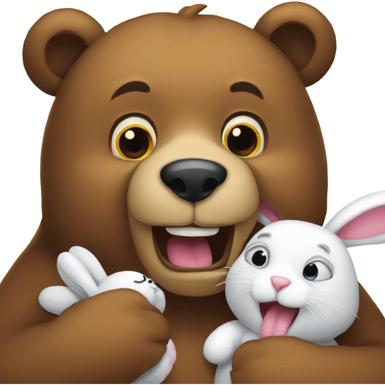 Bear holding a bunny close to mouth emoji