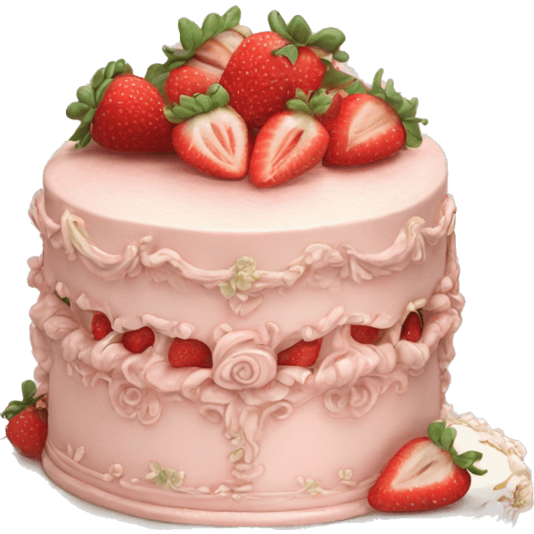 vintage rococo highly detailed pale pink cake with strawberries emoji