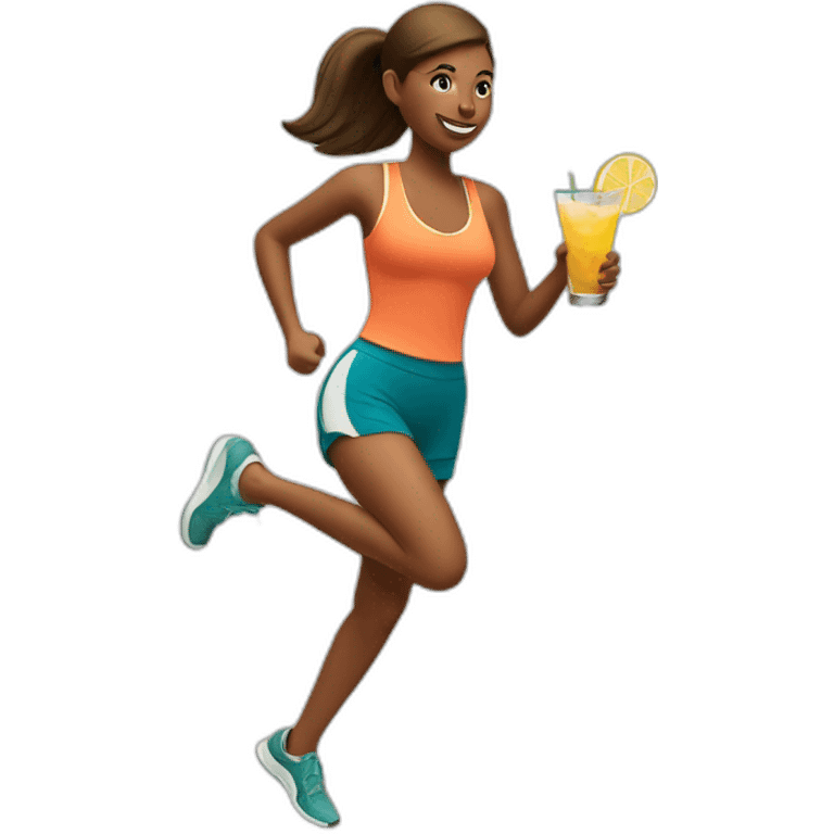 woman jogging with a cocktail emoji