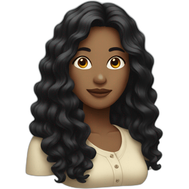 woman with long and wavy black hair emoji