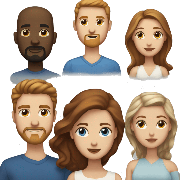 a white man with blue eyes, medium length light brown hair, goatee, and a girl with dark red hair, brown eyes, married emoji