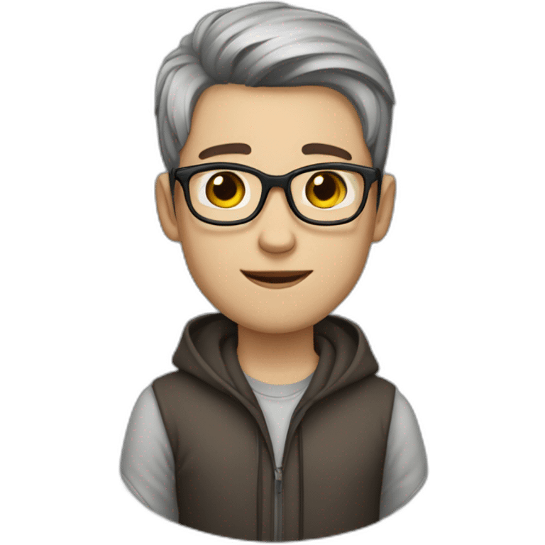 Young man with white skin and brown straight hair and round grey glasses, brown eyes emoji