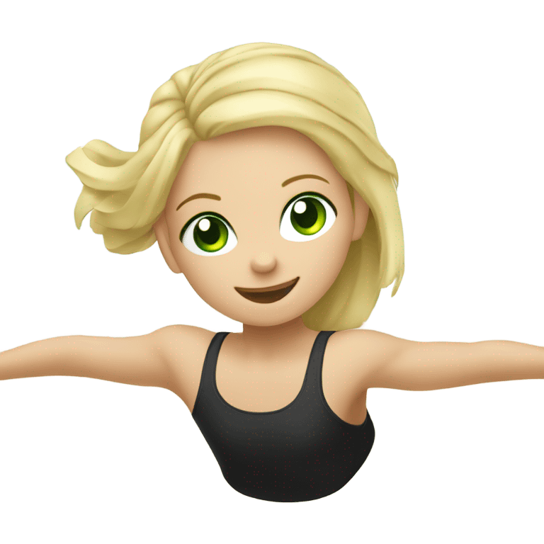 Girl kid doing gimnastics with blonde hair and green eyes emoji