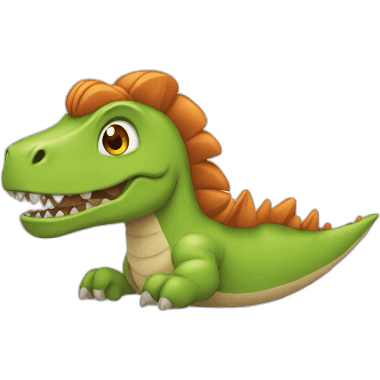 Fille rousse déguisée dinosaure emoji