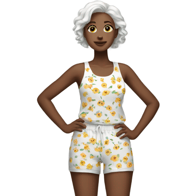 white with floral tank top and shorts emoji