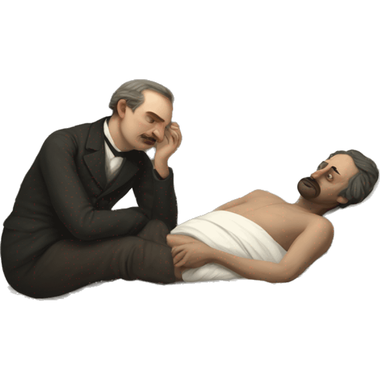 A sick man on a bed in 1870 emoji