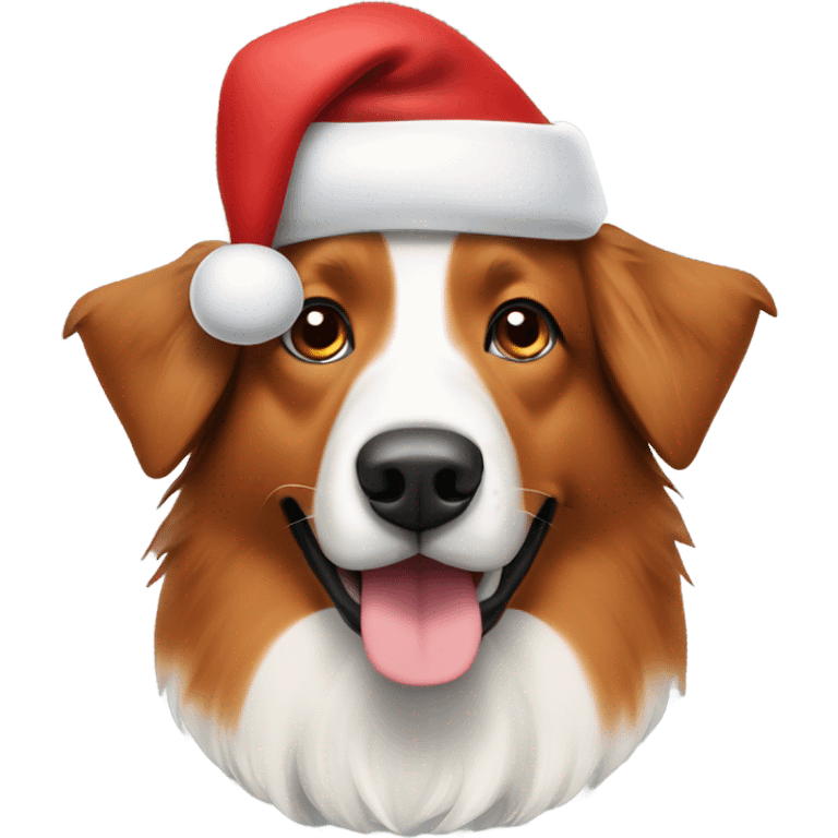 Red English shepherd dog with a long snout with christmas hat on  emoji