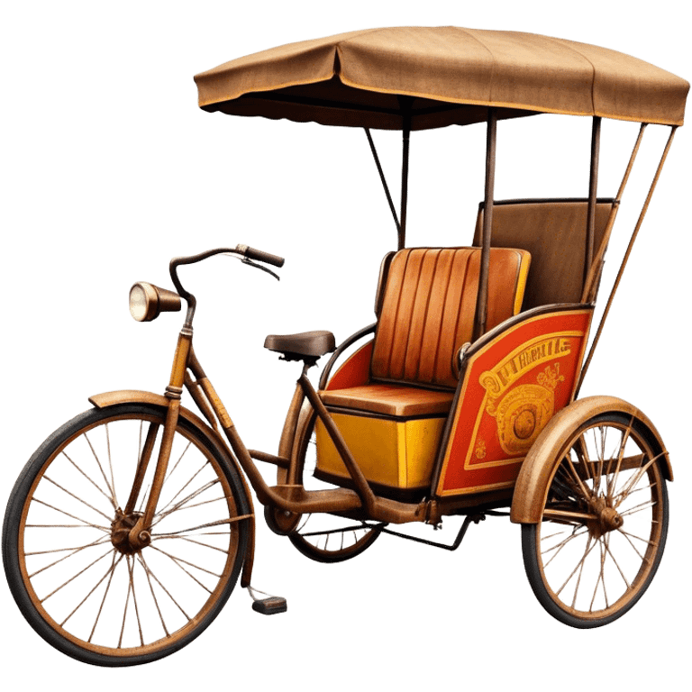 ​Cinematic Realistic Tricycle Rickshaw, depicted as a vintage manually operated vehicle featuring two front wheels and a single rear wheel, rendered with detailed rustic textures, vibrant colors, and dynamic urban lighting that captures its unique design and cultural charm, emoji